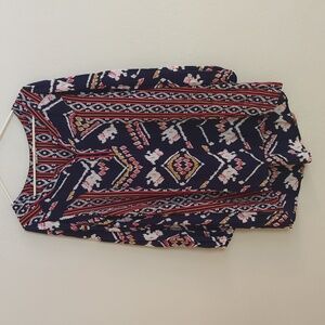 Roxy Navy Boho Aztec Cover Up Tunic Mini Dress Long Sleeve - Size S